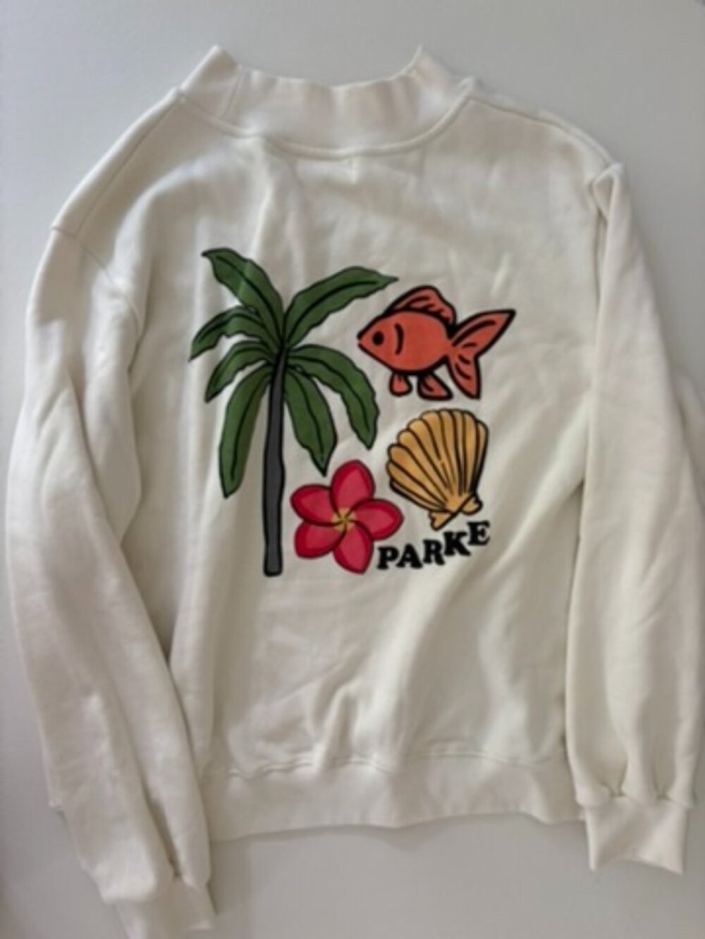 NWOT PARKE Summerland Coastal Graphic Mockneck Cream L/XL